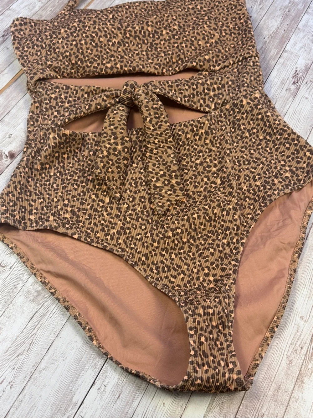 aerie Leopard Tie-Front One-Piece Swimsuit - Brown